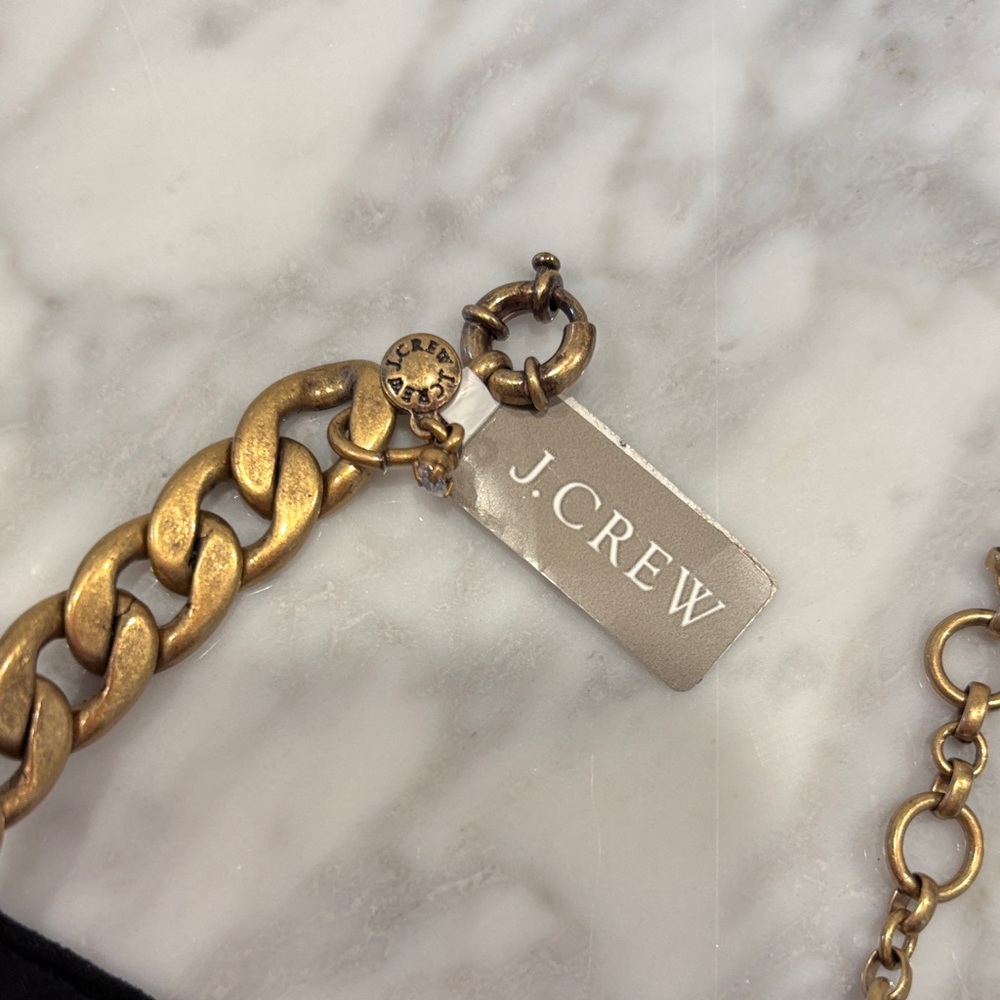 J. Crew White Floral Layered Statement Necklace with Gold Chain - Picture 12 of 13